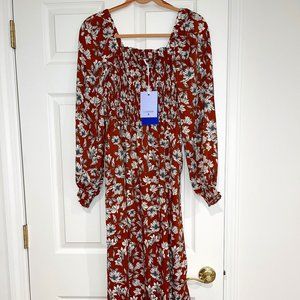 S Floral Smocked Bodice Midi Dress - La Ligne x Target Brown/White NWT
